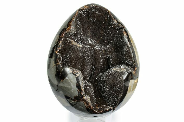 Septarian Dragon Egg Geode - Sparkly Black Crystals #337234